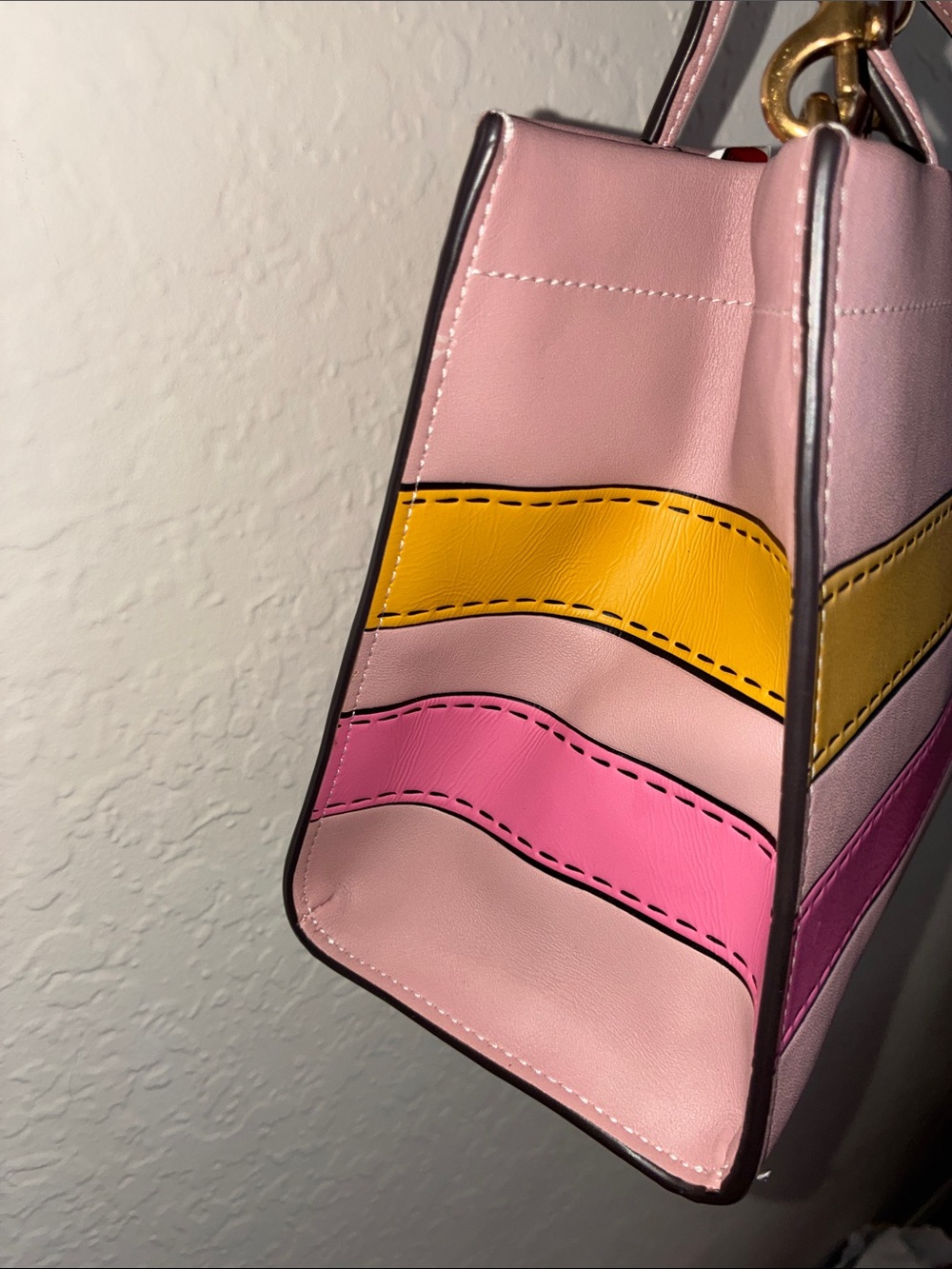 Coach Pink Leather Crossbody with Yellow & Pink Belt Detail - Picture 12 of 17